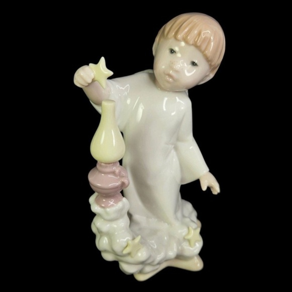 Lladro Daisa Golden Memories Angel Boy With‎ Stars Lighting Oil Lamp Spain Vtg